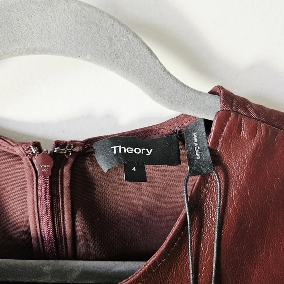 NWT Theory Darted Combo Lamb Leather Top Size 4 Sleeveless Burgundy - Picture 4 of 6